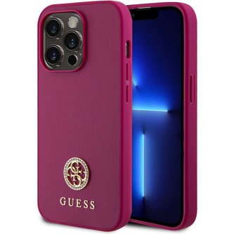 Guess PU 4G Strass Metal Logo Kryt iPhone 15 Pro Max růžový