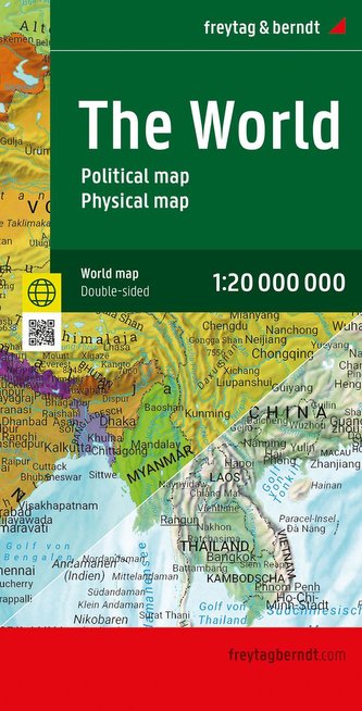 World map, political - physical, english, 1:20.000.000, folded, freytag & berndt