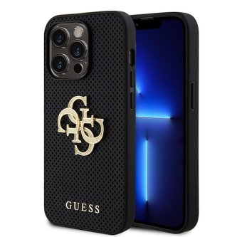 Guess PU Perforated 4G Glitter Metal Logo Kryt iPhone 14 Pro černý