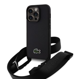 Lacoste Iconic Petit Pique Crossbody Woven Logo kryt iPhone 15 Pro černý
