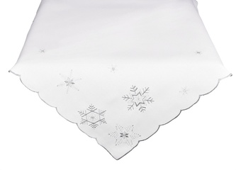 Ubrus Vánoční, Šedo stříbrné vločky, bílý 40 x 90 cm