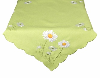 Ubrus celoroční, Bílé kopretiny, zelený 40 x 140 cm