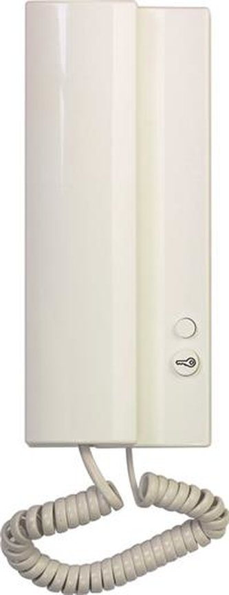 Domácí telefon Tesla Elegant s elektronickým vyzváněním a 1 tlačítkem el. zámku, bílá