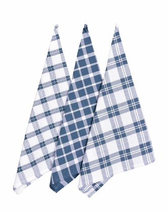 Utěrka bavlněná, Mřížka 2148 komplet 3 ks, modrá