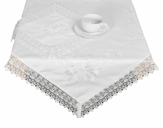 Ubrus celoroční, Růže s krajkou, bílý 40 x 140 cm