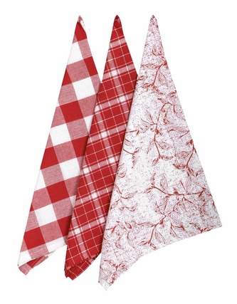 Utěrka bavlněná, Leaf, komplet 3 ks, červená