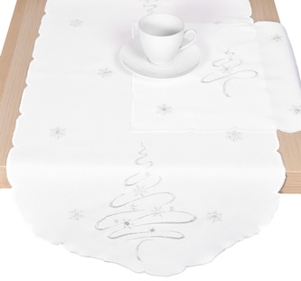 Ubrus Vánoční, Stříbrný stromeček, bílý 120 x 140cm