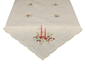 Ubrus Vánoční, Dvě svíce a jmelí, béžový 50 x 100 cm