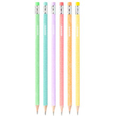 Trojhranná obyč. tužka Grafitos Style Pastel, pastelová s bílým potiskem, 2 = HB, barevná pryž, mix 6 barev,  cena za 1 ks