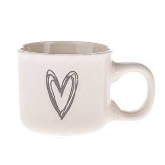 Keramický hrnek se srdcem, bílý se šedou, 90ml, 12/96