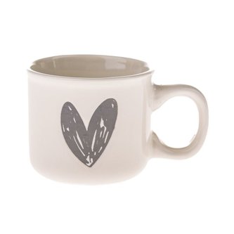 Keramický hrnek se srdcem, bílý se šedou, 90ml, 12/96