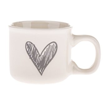Keramický hrnek se srdcem, bílý se šedou, 90ml, 12/96