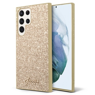 Guess PC/TPU Glitter Flakes Metal Logo Zadní Kryt pro Samsung Galaxy S24 Ultra Gold