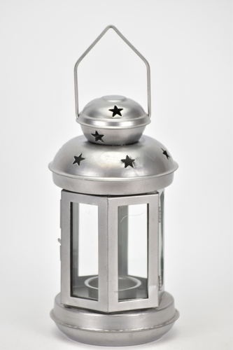 Kovová lucerna stříbrná matná 20x11,5x11 cm II. jakost