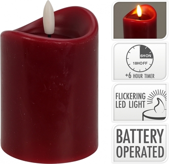 LED svíčka 10x7 cm s časovačem, červená II. jakost