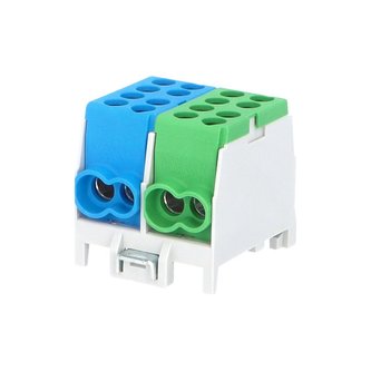 Svorkovnice rozbočovací HLAK 25 2/4 S GN/BL, 100A, 2pól., AL/CU, IP20, modrá+zelená,  DIN