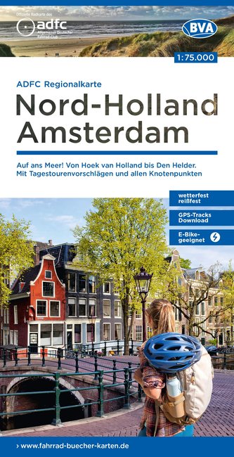 ADFC-Regionalkarte Nord-Holland Amsterdam, 1:75.000, mit Tagestourenvorschlägen und allen Knotenpunkten, reiß- und wetterfest, E