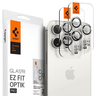 Spigen Glass tR EZ Fit Optik Pro 2 Pack, white titanium - iPhone 15 Pro/15 Pro Max