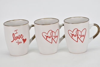 Kameninový hrnek Love You bílý 305 ml II. jakost, sada 3 ks