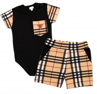 Body kr. rukáv + kraťásky s kapsami 2D sada, Kostka G-baby, černá, vel. 74; 74 (6-9m)