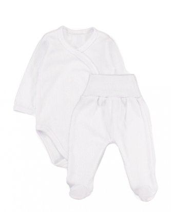 Zavinovací body dl. rukáv + polodupačky s žebrovaným vzorem, 2D sada MBaby, bílé, vel. 62; 62 (2-3m)