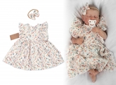 Mušelínové šatičky + čelenka 2-dílná sada Luční kvítky, Baby Nellys, smetanové, vel. 86; 86 (12-18m)