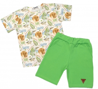 Tričko kr. rukáv + kraťásky s kapsami 2D sada, Cestovatel G-baby, zelené