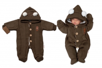 Pletená kombinéza/overal LUX STAR s kožíškem - dvouvrstvá, hnědá, vel. 62; 62 (2-3m)