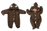Pletená kombinéza/overal LUX STAR s kožíškem - dvouvrstvá, hnědá, vel. 68; 68 (3-6m)