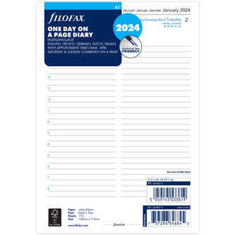 Filofax, Kalendář 2024 A5, den/1 strana, 5 jazyků