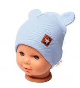 Baby Nellys Žebrovaná dvouvrstvá čepice s oušky TEDDY - sv. modrá, vel. 80/86; 80/86 (12-18m)