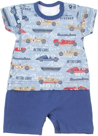 MBaby Bavlněné body s nohavičkami Retro Cars - jeans, vel. 68