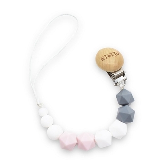 Mimijo Silikonový řetízek na dudlík TINA cca 22cm, růžovo-šedo-bílý