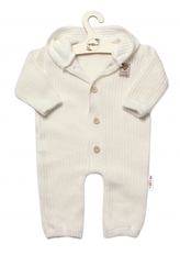 Baby Nellys Pletený overálek s kapucí a knoflíčky Hand Made, ecru, vel. 80/86; 80/86 (12-18m)