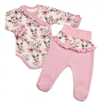 Zavinovací body + polodupačky Missis Bunny s volánky, pudrově růžové