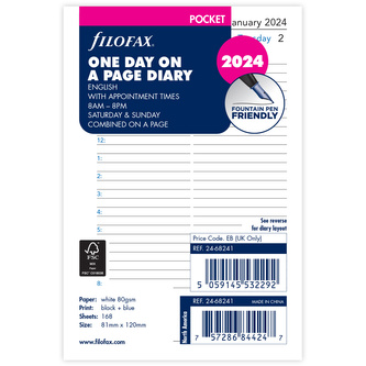 Filofax, Kalendář 2024 kapesní, den/1 strana, AJ