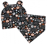 Baby Nellys Dvouvrstvá čepice s oušky + šátek Palouček, grafit; 62-74 (3-9m)