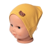 Baby Nellys Žebrovaná čepice Medvídek - hořčicová; 68/74 (6-9m)