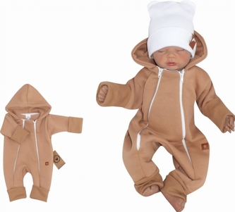 Z&Z Dětský teplákový dvouvrstvý rostoucí overálek s kapucí, cappuccino, vel. 68; 68 (3-6m)