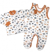 Baby Nellys  2-dílná sada, bavlněné dupačky s košilkou Car, smetanové; 50 (0-1m)