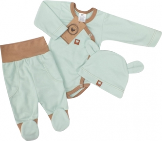 Zavinovací body, polodupačky, čepička 3D bavlněná sada Z&Z, mátová/hnědá, vel. 68; 68 (3-6m)