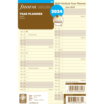 Filofax, Plánovací Kalendář 2024 A5, vertikální, krém