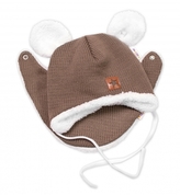 Baby Nellys Pletená zimní čepice s kožíškem a šátkem Star, hnědá, vel. 80/86; 80/86 (12-18m)