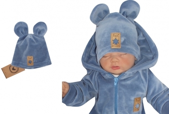 Z&Z Velurová, semišková čepička s oušky, modrá, 80/86; 80/86 (12-18m)