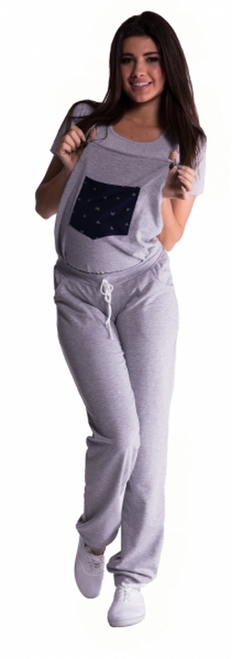 Be MaaMaa Těhotenské teplákové zahradníky - šedé, vel. XL; XL (42)