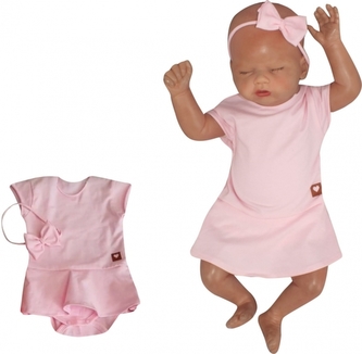 Sukničkobody krátký rukáv + čelenka, 2D sada Srdíčko, Z&Z, růžová, vel. 74; 74 (6-9m)