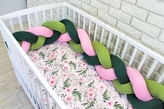 Baby Nellys Mantinel pletený cop s povlečením Květinky, 135x100 - zelená, růžová; 135x100