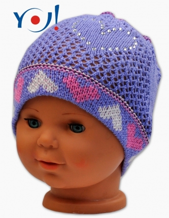 Háčkovaná čepička YO ! Srdíčko - fialová; 56-68 (0-6 m)