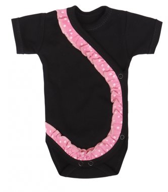 Mamatti Kojenecké body kr. rukáv, zapínání bokem, Princezna Puntík - černo/růžové; 56 (1-2m)