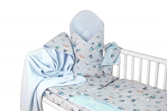 Baby Nellys 6-ti dílná výhod. sada s dárkem pro miminko, 120x90 Liška a zajíc, modrá; 120x90